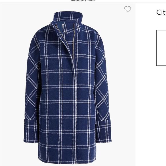 J CREW WOOL CITY COAT IN NAVY BLUE AND WHITE‎ WINDOWPANE - Picture 9 of 11